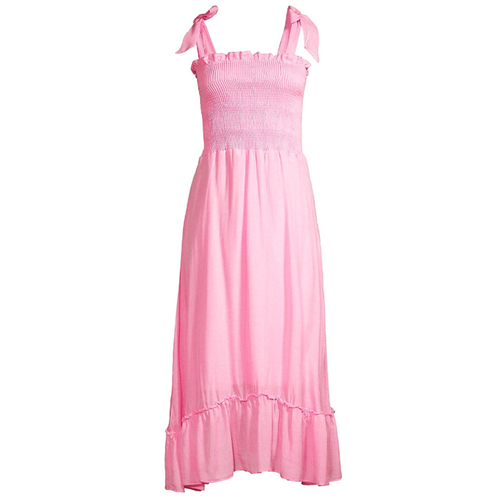 Peixoto Eddie Smocked Swim Cover-Up Dress Pink Size S